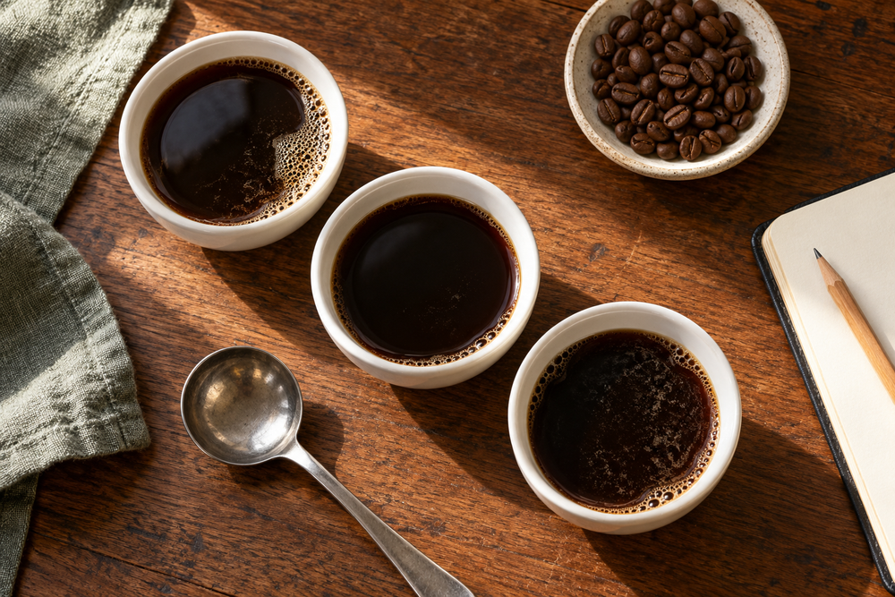 Comparaison de profils de café en dégustation — visuel d’ambiance