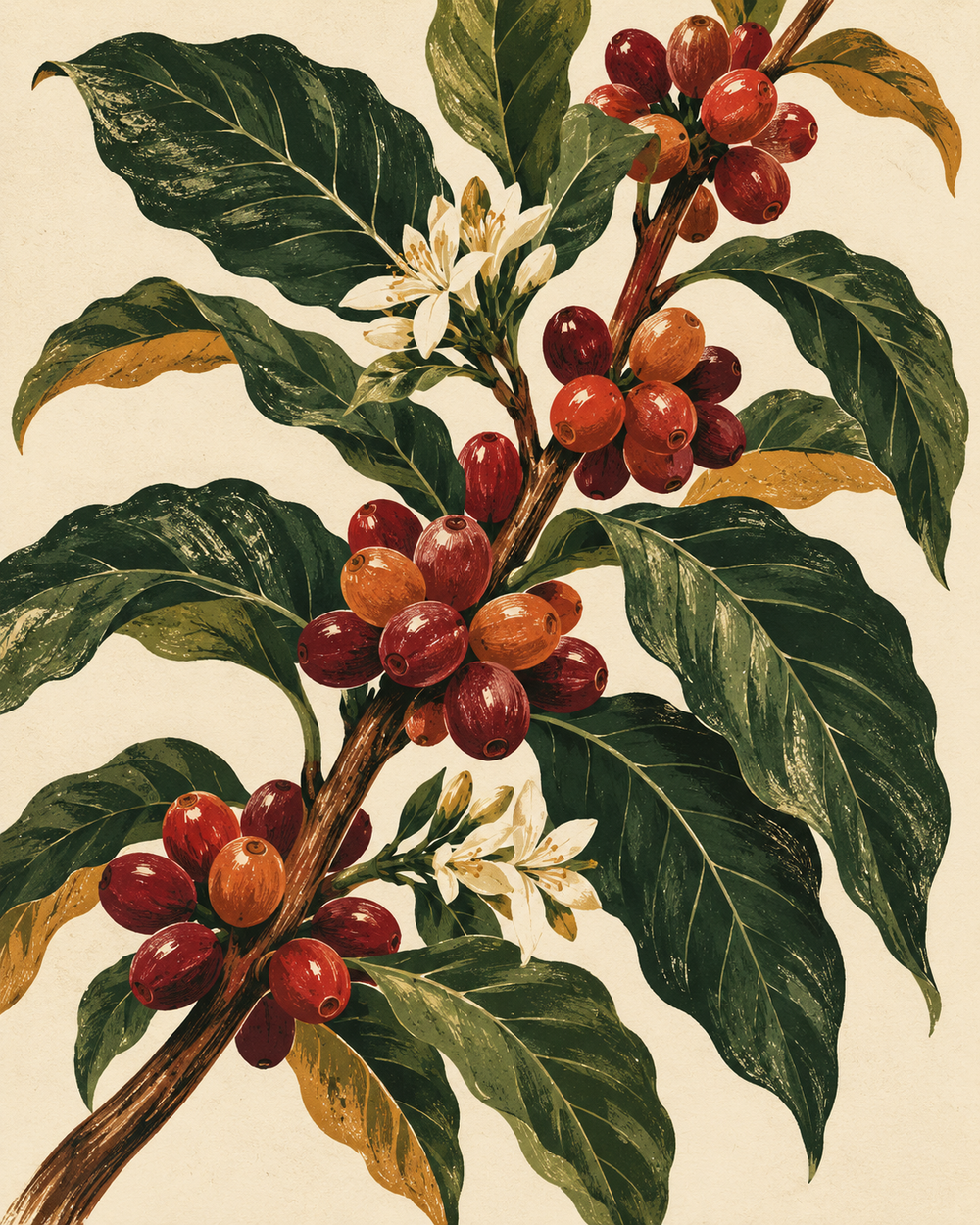 Illustration de feuilles et de cerises de café